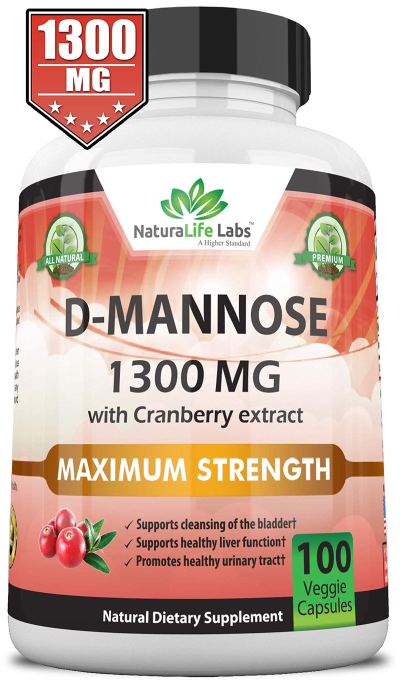 D-Mannose 1,300 mg with Cranberry Extract Fast-Acting, Flush Impurities, Natural Urinary Tract Health- 100 Veggie Capsules - NewNest Australia