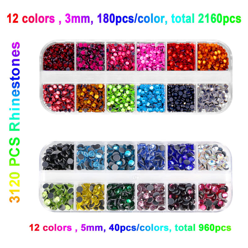 Hotfix Applicator, 5784 PCS Rhinestones, GLTECK DIY Hot Fix Rhinestone Applicator Wand Setter Tool Kit with 7 Different Sizes Tips, Tweezers & Brush Cleaning kit - 5 Pack Hot-Fix Crystal Rhinestones - NewNest Australia