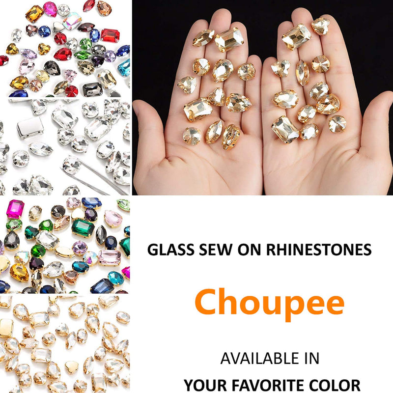 Sew On Rhinestones, Choupee 48PCS Mixed Shapes Flatback Sew On Glass Rhinestone Sewing Claw Rhinestone for Craft, Clothes, Garments, Dress, Earring, Belt and Shoes (Champagne, Gold Claw) Gold Setting / Champagne - NewNest Australia