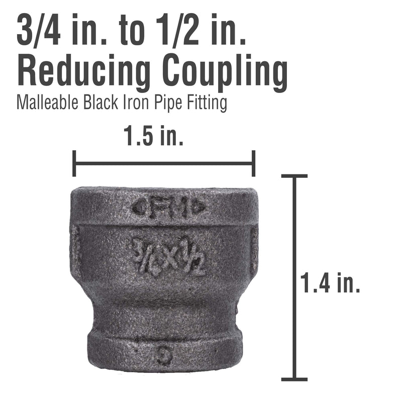3/4" x 1/2" Inch Reducing Coupling Industrial Malleable Cast Iron Pipe Fitting 6 Pack by Pipe Decor, Pipe Components for Building Tables, Chairs, Shelving, and Custom Furniture, Six Pack Couplings Reducing Coupling 6 Pack - NewNest Australia