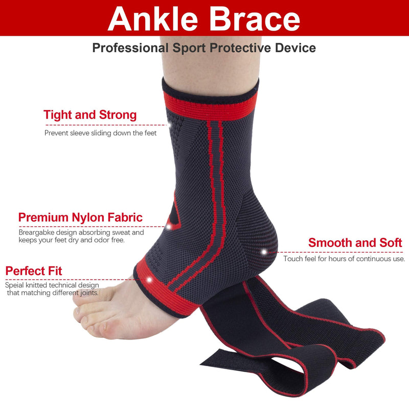 Ankle Brace Set of 2 Compression Support Adjustable Sleeve for Injury Recovery, Joint Pain and More, Arch Brace Support & Foot Stabilizer, Ankle Wrap Protect Against Ankle Sprains or Swelling L Red - NewNest Australia