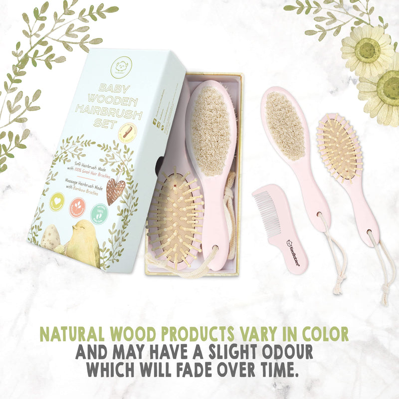 Baby Hair Brush - Natural Wooden Cradle Cap Brush with Soft Goat Bristle - Baby Brush Set for Newborns - Toddler Comb - Perfect Scalp Grooming Product for Infant, Toddler, Kids (Oval, Blush) Oval - NewNest Australia
