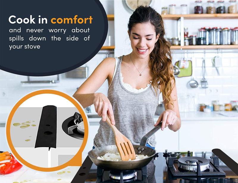 Linda's Essentials Silicone Stove Gap Covers (2 Pack), Heat Resistant Oven Gap Filler Seals Gaps Between Stovetop and Counter, Easy to Clean (21 Inches, Black) 21 Inches - NewNest Australia