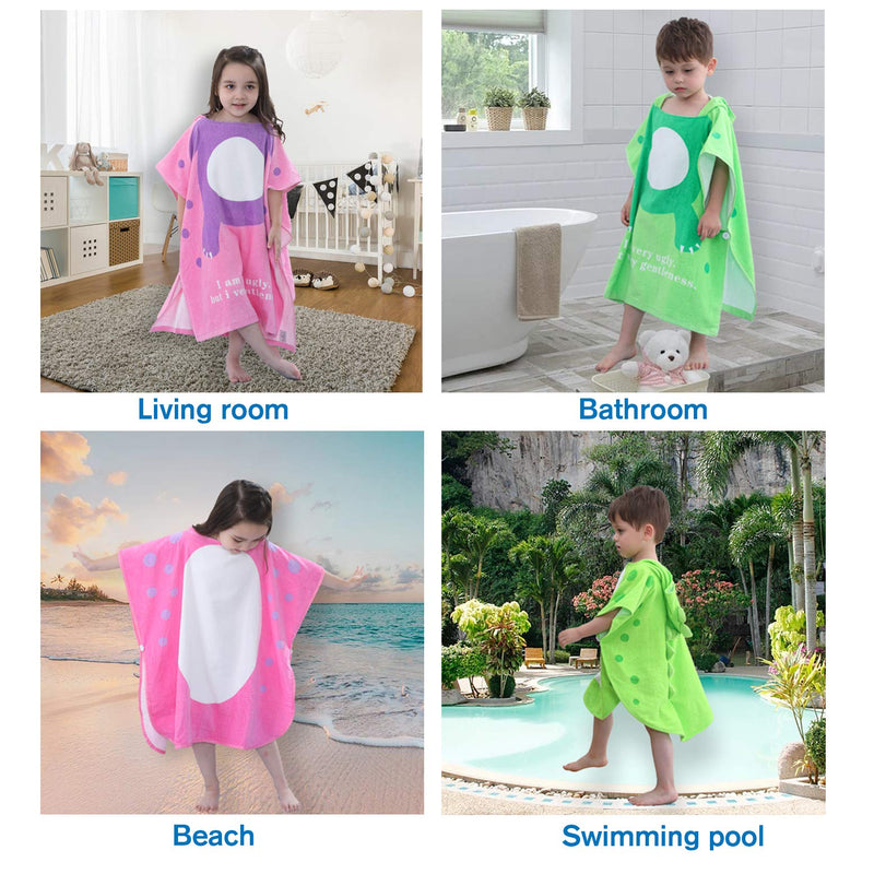 Children's Bath Towels with Hooded Dinosaur, Boys Beach Towel Pool Poncho Swim Cover-Ups 100% Cotton (Green#B, 1-3T) Green#b - NewNest Australia