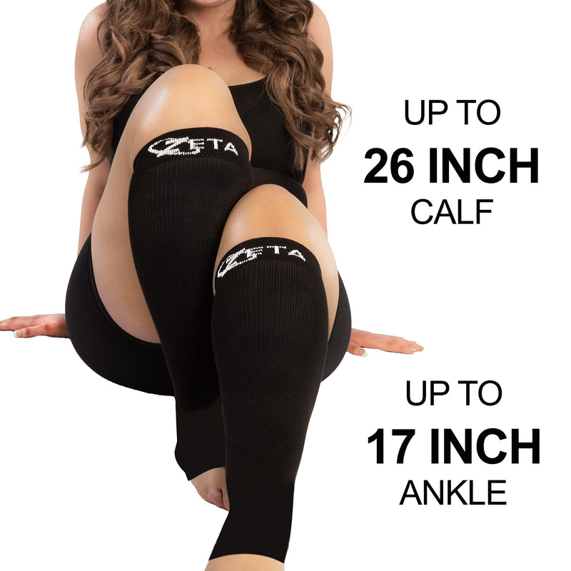 Zeta Socks Open Toe XXXL 26 Inch Wide Calf Plus Size Compression 20-30 mmHg for Fatigue, Pain, Leg Swelling, Soothing Comfy Gradient Support, Prevents Swelling, Pain, Edema, DVT (1 Pair) Black - NewNest Australia