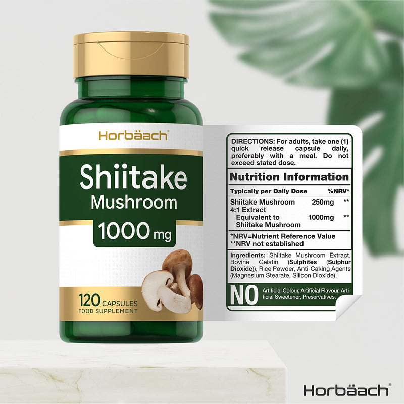 Shiitake Mushroom Extract 1000mg | 120 Capsules | Pure Premium Quality Powder | One-A-Day Supplement for Men & Women | No Artificial Preservatives (4 Months Supply) - NewNest Australia