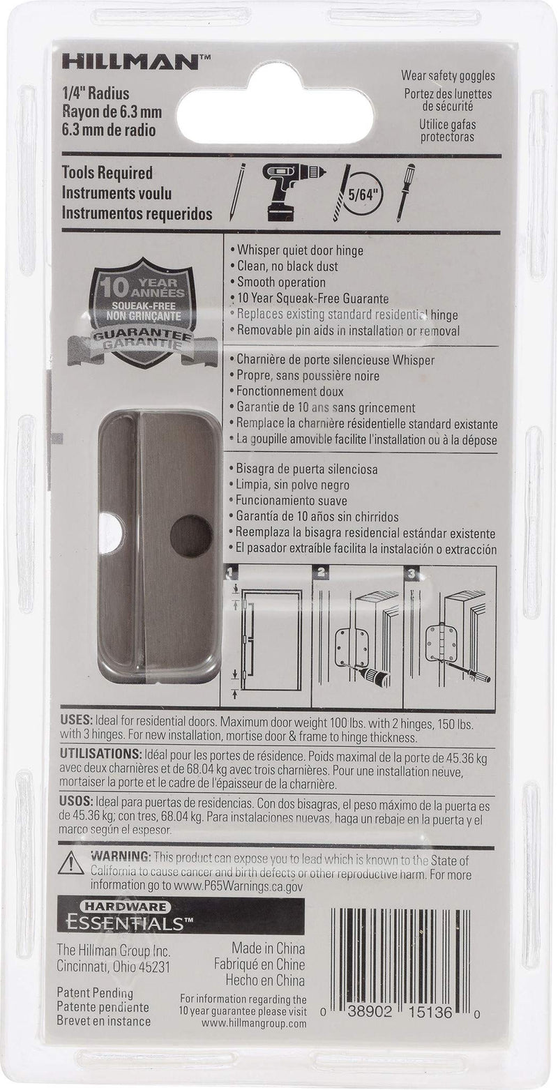 Hardware Essentials 854323 Smooth Corner Squeak-Proof Door Hinges, 3-1/2 inch, 3-1/2", Satin Nickel, 3 Pieces - NewNest Australia