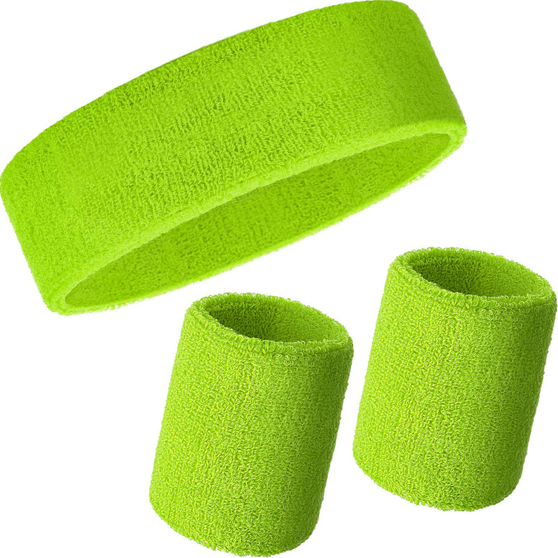 Bememo 6 Pieces Striped Sweatbands Set, Includes 2 Pieces Sports Headband and 4 Pieces Wristbands Sweatbands Colorful Striped Sweatband Set for Men and Women Neon Green - NewNest Australia