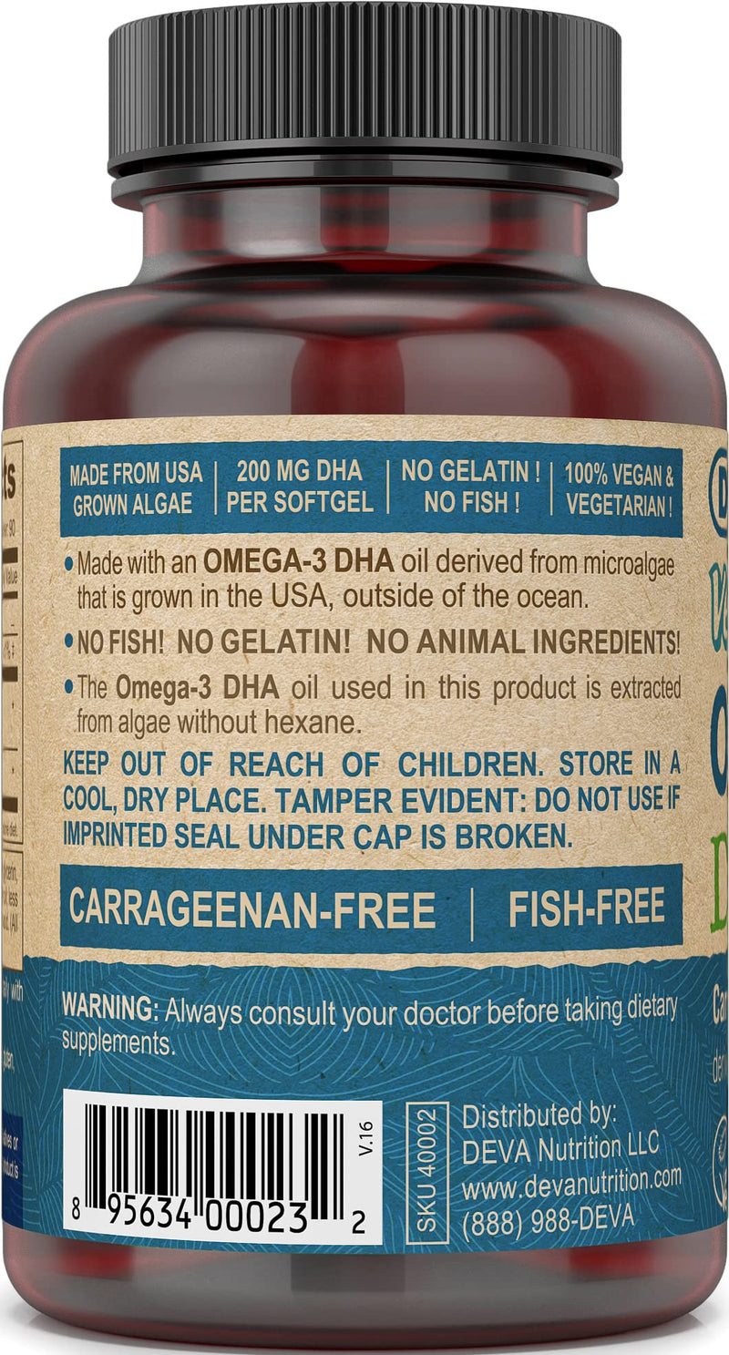 DEVA Vegan Vitamins Vegan DHA (Algae) 200mg Vegan Softgels, 90-Count Bottle - NewNest Australia