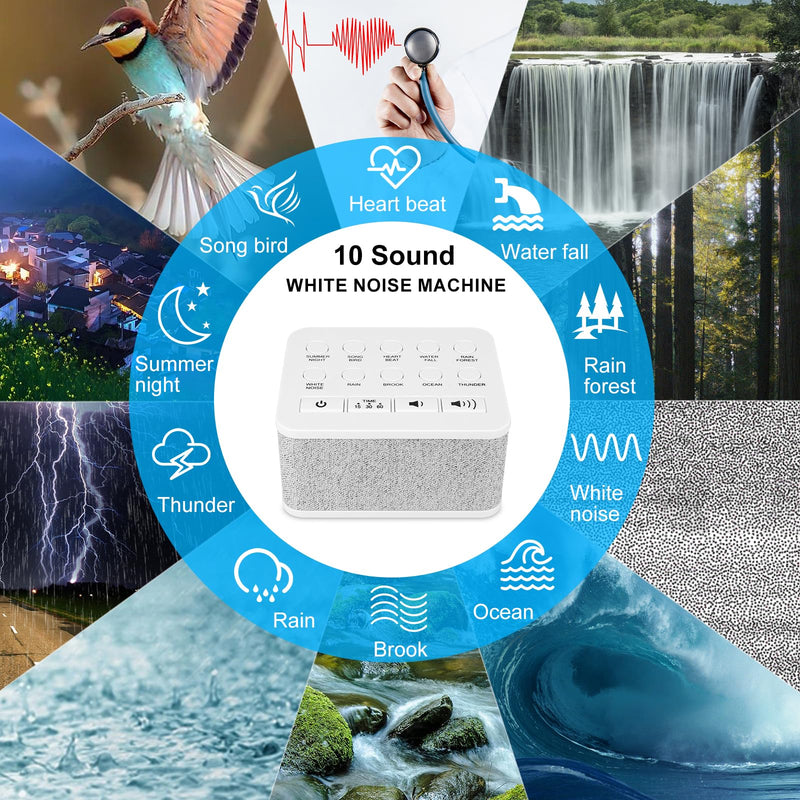 BIGMONAT Portable White Noise Machine, with 10 high-quality natural soothing sounds, with memory and timing functions, suitable for infants, children, adults and home office travel, white - NewNest Australia