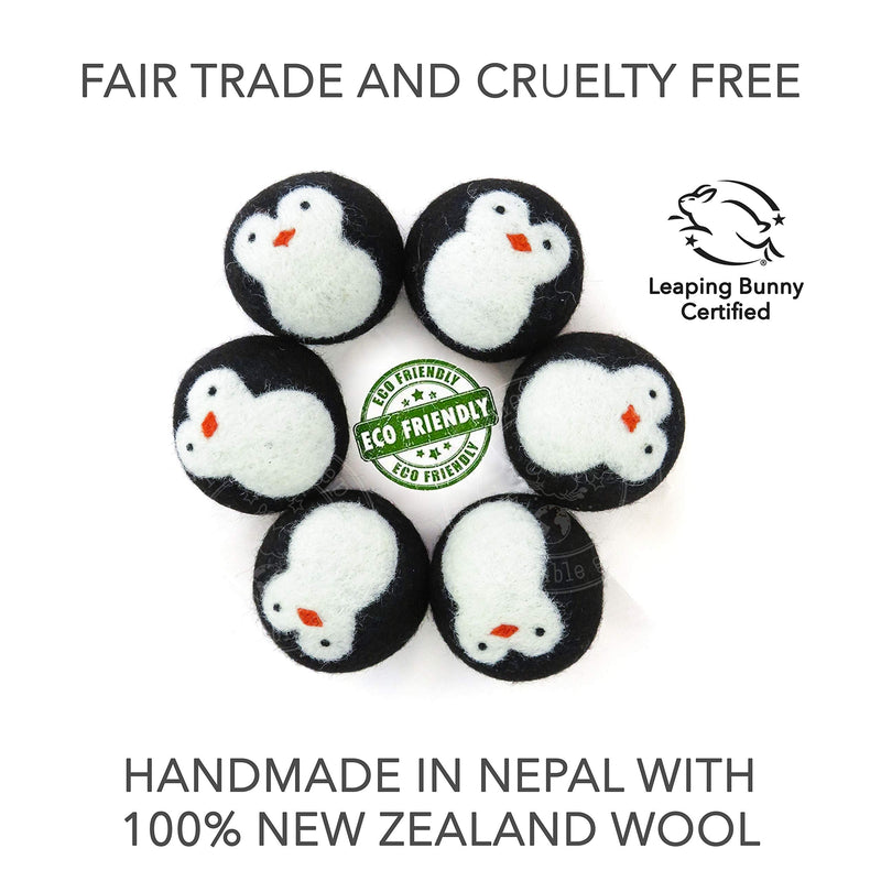 Friendsheep Wool Dryer Balls, Organic Fair Trade Reusable Fabric Softener, Extra Large, 6 Pack, Black Penguin - Cool Friends - NewNest Australia