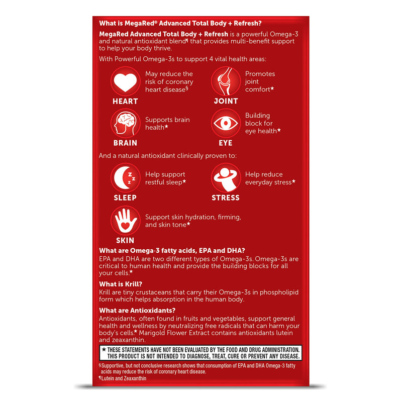Omega-3 Blend Total Body + Refresh 500mg Softgels, MegaRed (65 count in a bottle), Easily Absorbed Krill Oil, To Support Your Heart, Joints, Brain & Eyes Total Body Refresh - NewNest Australia