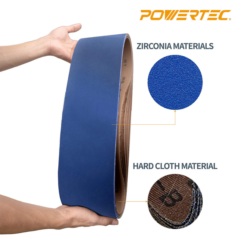 POWERTEC 464806Z-3 6" x 48" Sanding Belts, 60 Grit Zirconia Metal Grinding Sand Paper – 3 Pack - NewNest Australia