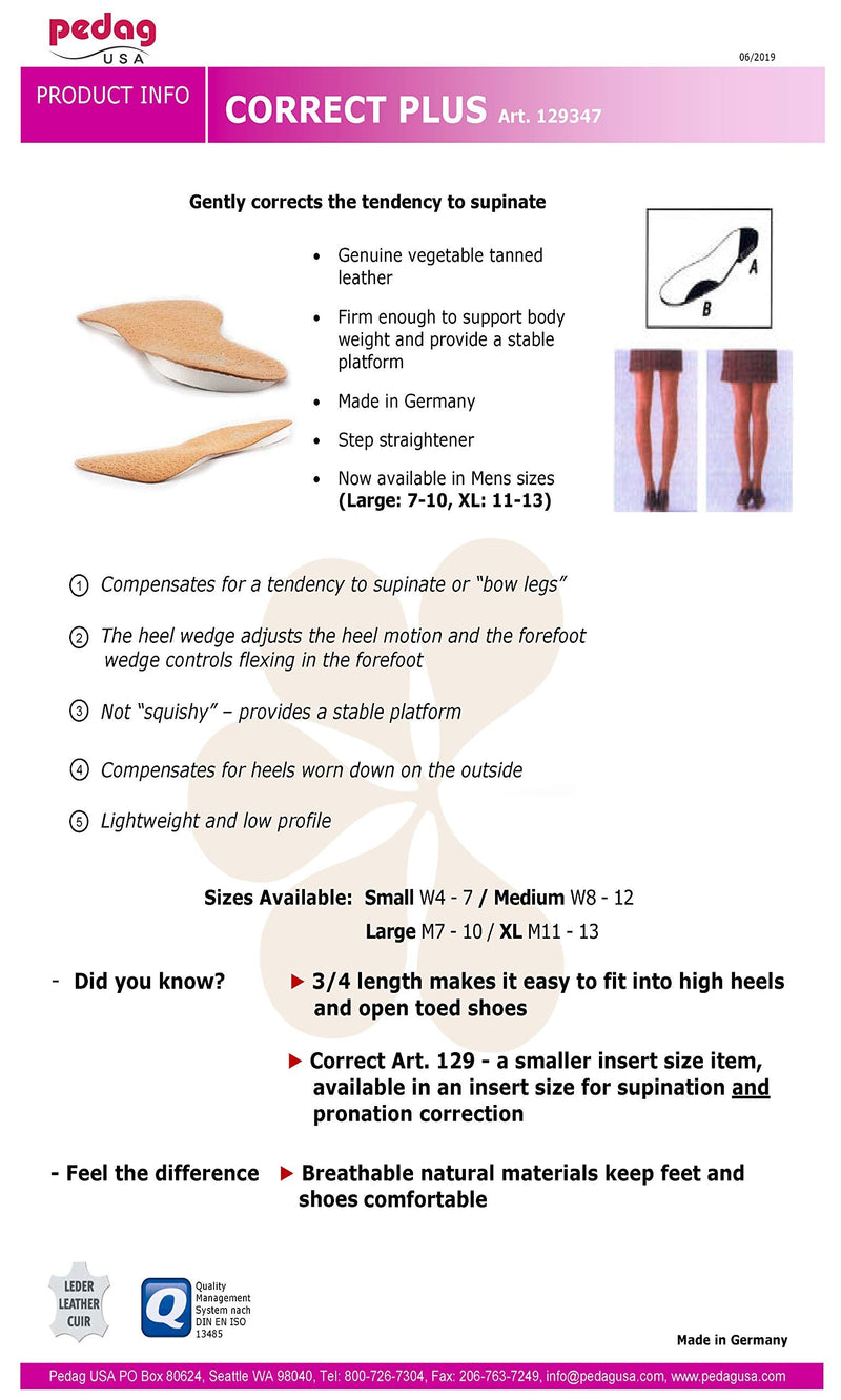pedag Correct Plus | German Handmade 3/4 Length Oversupinator Wedge Vegetable Tanned Leather Rubber Top Orthopedic Footbed 1 Pair Size L (Size 8-10 Men) 41-43 EU - NewNest Australia