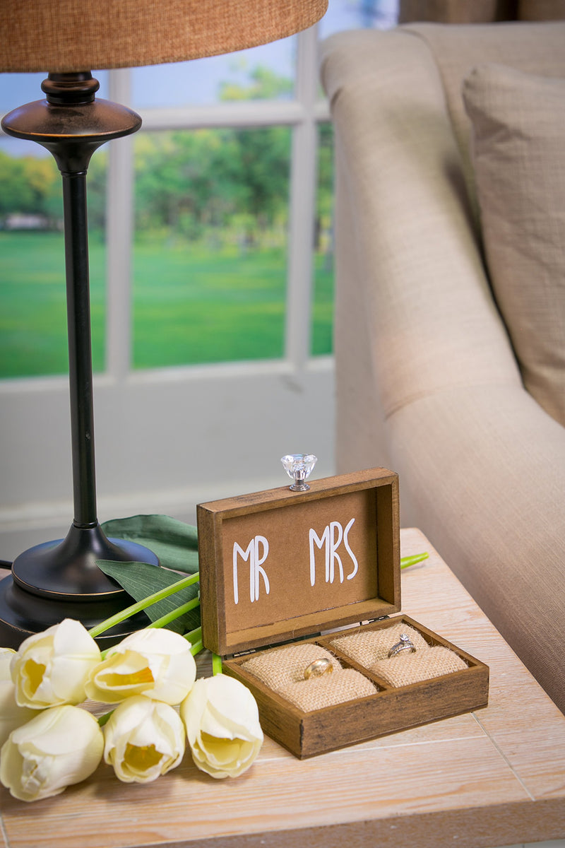 NewNest Australia - Cypress Home Wedding Decor “and Then Two Become One” Mr. and Mrs. Wooden Ring Holder Decorative Box - 5”W x 6”D x 2”H Elegant Wedding Gift Box 