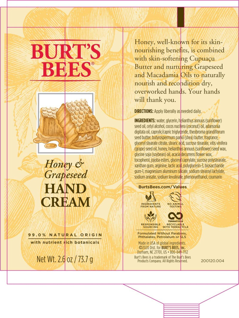 Burt's Bees Honey and Grapeseed Hand cream, 73.7g - NewNest Australia