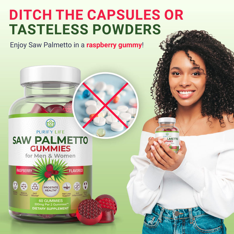 Saw Palmetto Extract Gummies for Hair Loss (300mg) Saw Palmetto Prostate Supplements for Men - DHT Blocker for Women Hair Growth, Hormonal Balance, PCOS Supplement, Urinary Tract, Gluten-Free & Vegan - NewNest Australia