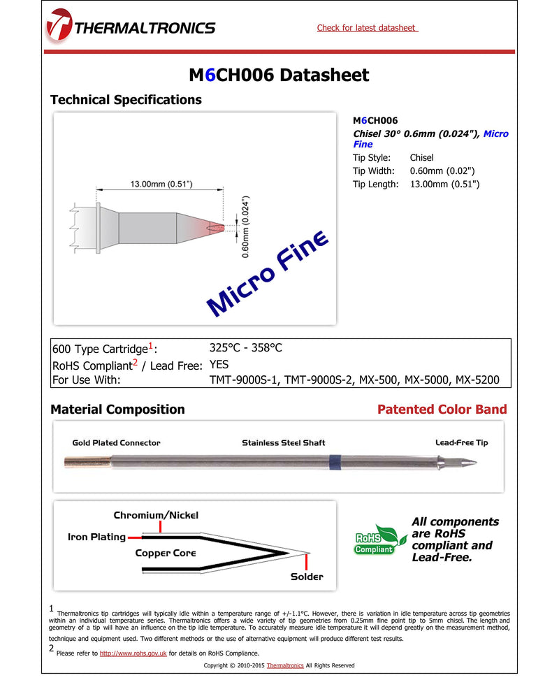 Thermaltronics M6CH006 Chisel 30deg 0.6mm (0.024in), Micro Fine - NewNest Australia