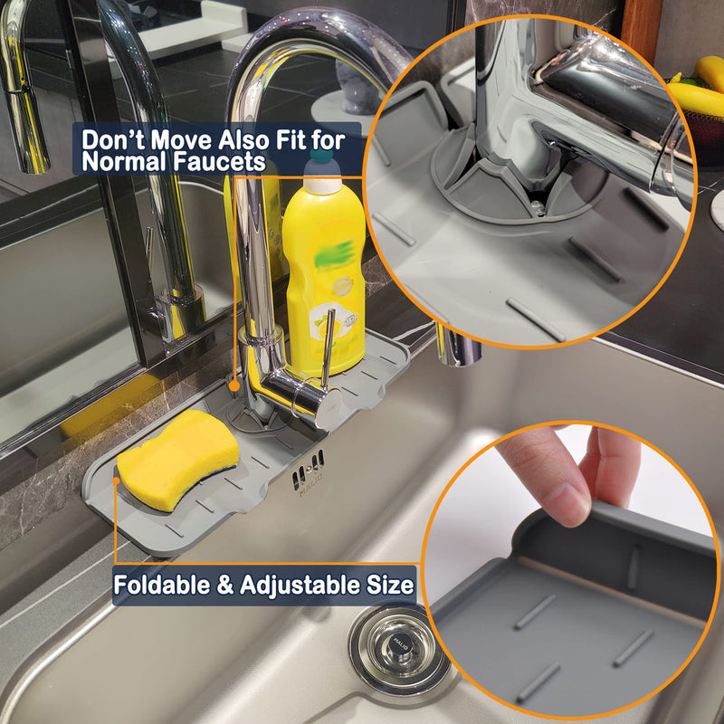 Kitchen Faucet Sink Splash Guard, Silicone Faucet Water Catcher Mat – Sink Draining Pad Behind Faucet, Grey Rubber Drying Mat for Kitchen & Bathroom Countertop Protect - NewNest Australia