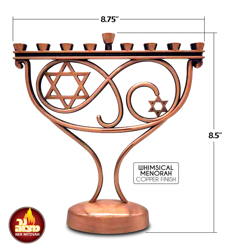 NewNest Australia - Ner Mitzvah Whimsical Hanukkah Menorah - Menorah for Chanukah Candle - Copper Finish 