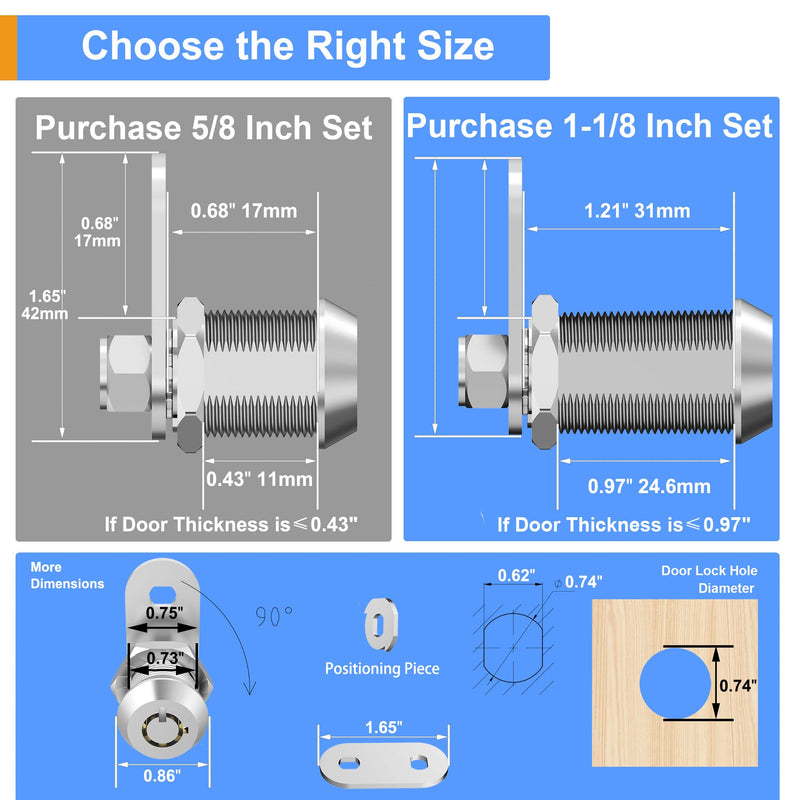 2 Pack Cam Locks Keyed Alike, 1-1/8" Cabinet Locks with Keys, RV Storage Lock Secure RV Compartment Door Toolbox Mailbox Lock Replacement Set, Zinc Alloy 2 Pack 1-1/8 Inch - NewNest Australia