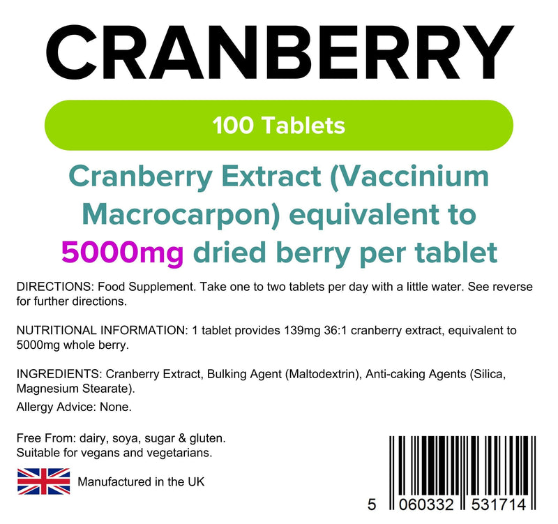 Lindens Cranberry Juice 5000mg Tablets - 100 Pack - Easy Way to Work Cranberry Into Your Day, Rich in Polyphenols & Antioxidants, Popular with Women - UK Manufacturer, Letterbox Friendly - NewNest Australia