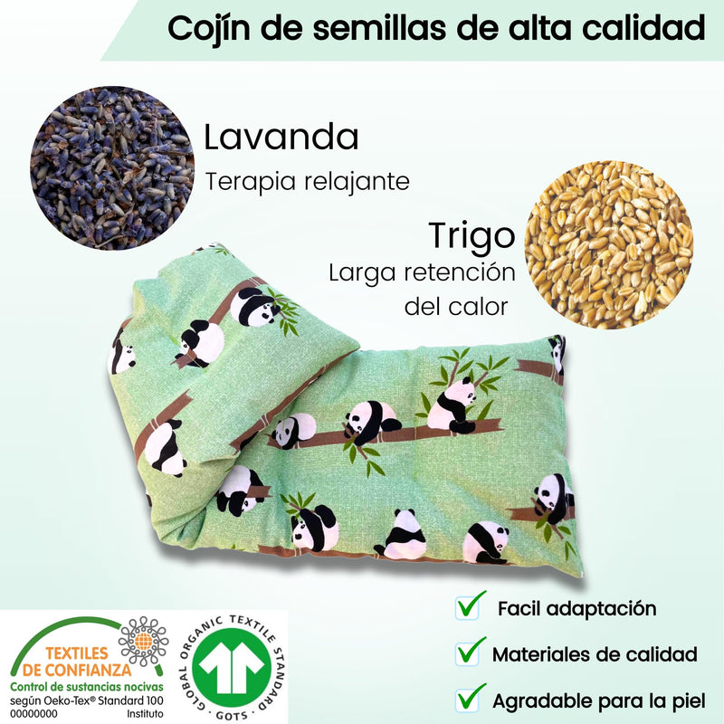 Grain pillow microwave, heat pillow wheat with lavender 47 x 15 cm. Heat and cold pillow for neck, shoulder, lumbar muscles... Made from organic seeds and durable, soft cotton fabric Panda Bambú - NewNest Australia