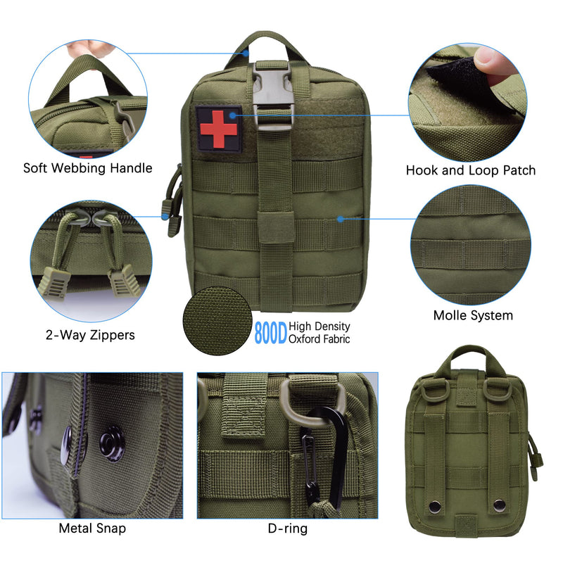 Qiyuant First Aid Bag Empty Molle Tactical Belt Bag With Carabiner Military Outdoor Waterproof Ifak Edc Pouch For Medical Sports Hiking Travel Camping Equipment Car, Army Green, 15√Ó10√Ó20.5Cm/5.9"√Ó3.9"√Ó8.0", Trekking Backpack - NewNest Australia
