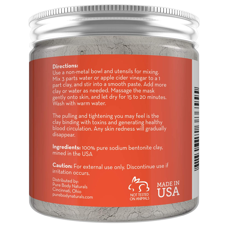 Pure Bentonite Powder for DIY Detox Bath & Facial Mask, Pure Indian Healing Clay for Burns, Mastitis, Inflamed or Chapped Skin (8.0 oz) - Pure Body Naturals - NewNest Australia
