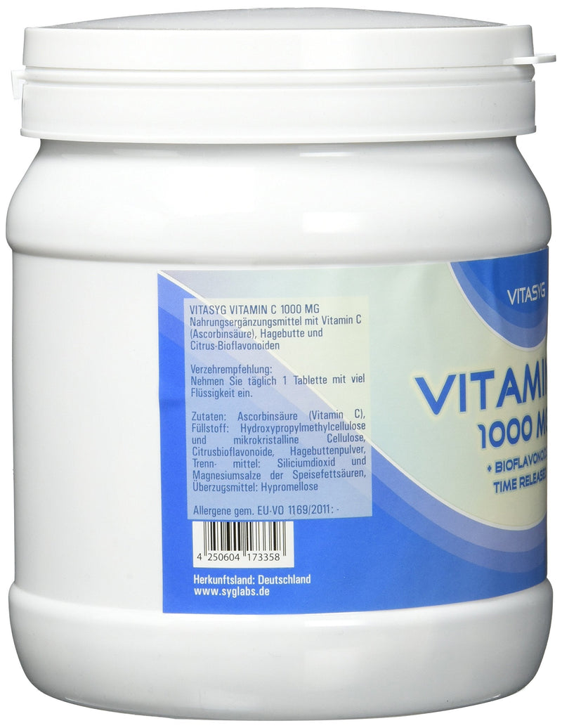 Vitasyg Vitamin C 1000mg + bioflavonoids, for immune system, skin, teeth and cartilage - 500 tablets - NewNest Australia