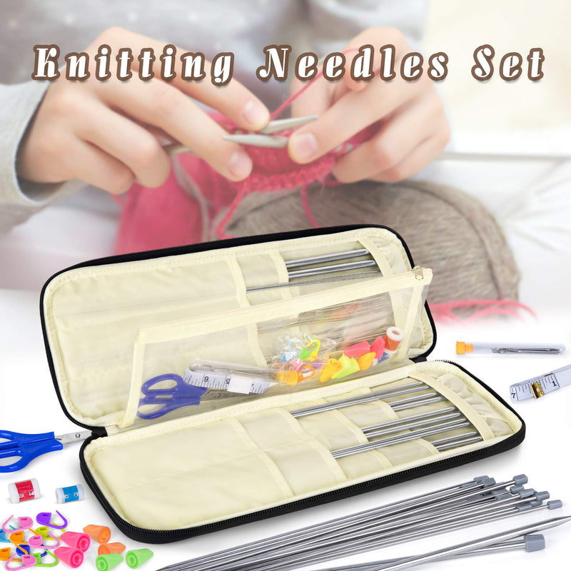 Teamoy Knitting Needle Set, 22PCS Single Pointed Knitting Needles with Case, Stitch Makers and Other Knitting Accessories, Blue Case with Accessories (Pack of 1) - NewNest Australia