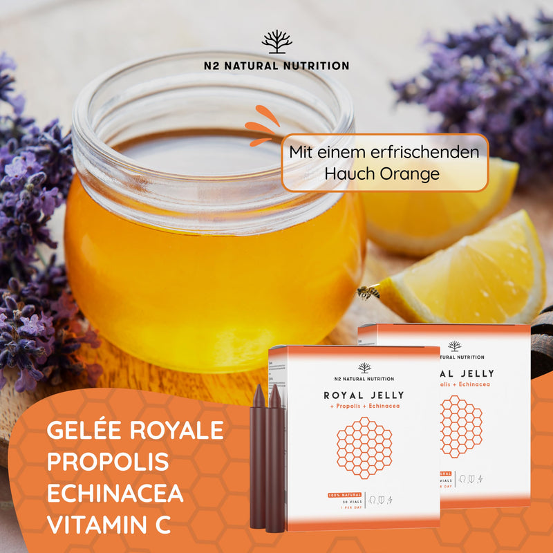Pure royal jelly with propolis + vitamin C + echinacea. 60 days. 2000MG. Reduces fatigue and other symptoms, increases energy, vitality and strengthens metabolism. CE. N2 Natural Nutrition - NewNest Australia