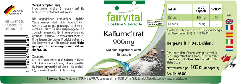 Fairvital | Potassium citrate capsules - HIGH DOSE - 300mg potassium per capsule - VEGAN - 90 capsules - NewNest Australia