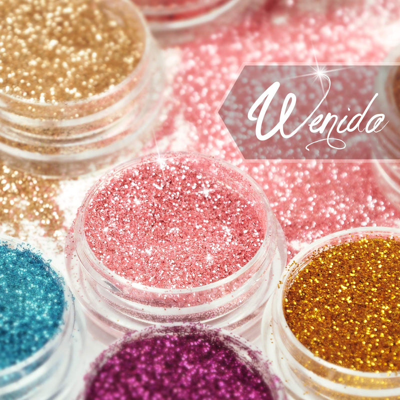 Glitter Wenida 12 Colors Holographic Cosmetic Festival Powder Sequins Craft Glitter for Arts Face Hair Body Nail Pack of 12 12 Colors # 1 - NewNest Australia