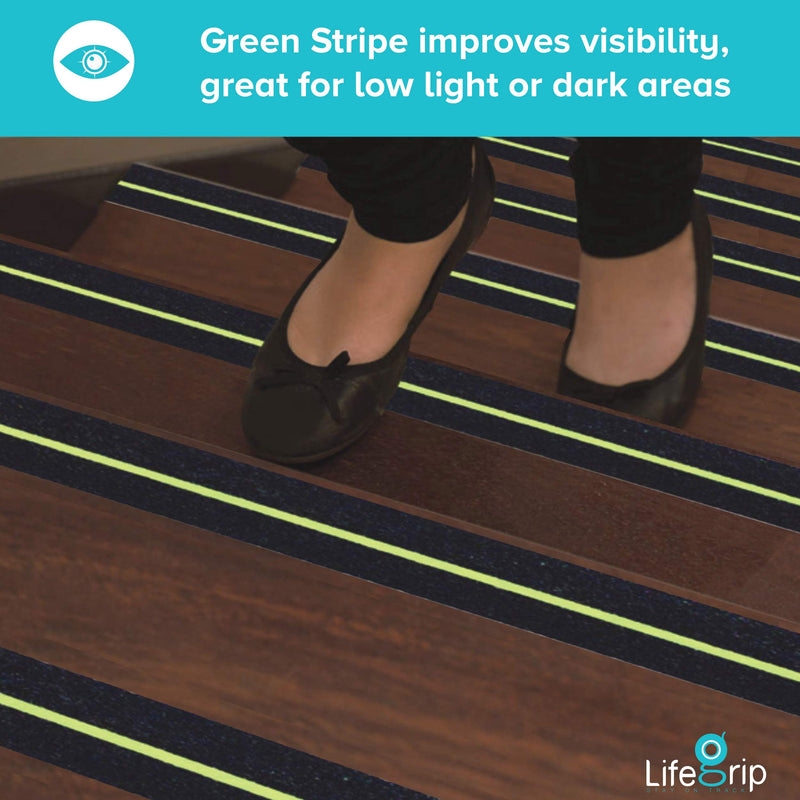 Anti Slip Traction Tape with Glow in Dark Green Stripe, 2 Inch x 15 Foot - Best Grip, Friction, Abrasive Adhesive for Stairs, Tread Step, Indoor, Outdoor, Black (2 inch X 15 feet Tape) 2 inch X 15 feet Tape - NewNest Australia