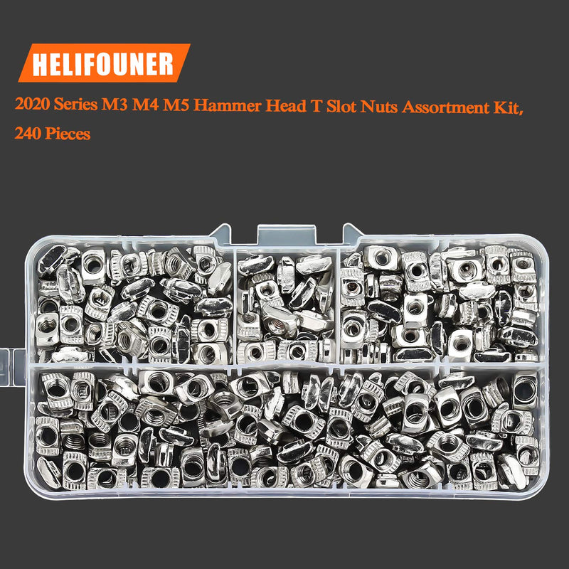 HELIFOUNER 240 Pieces 2020 Series T Nuts, M3 M4 M5 T Slot Nut Assortment Kit - NewNest Australia