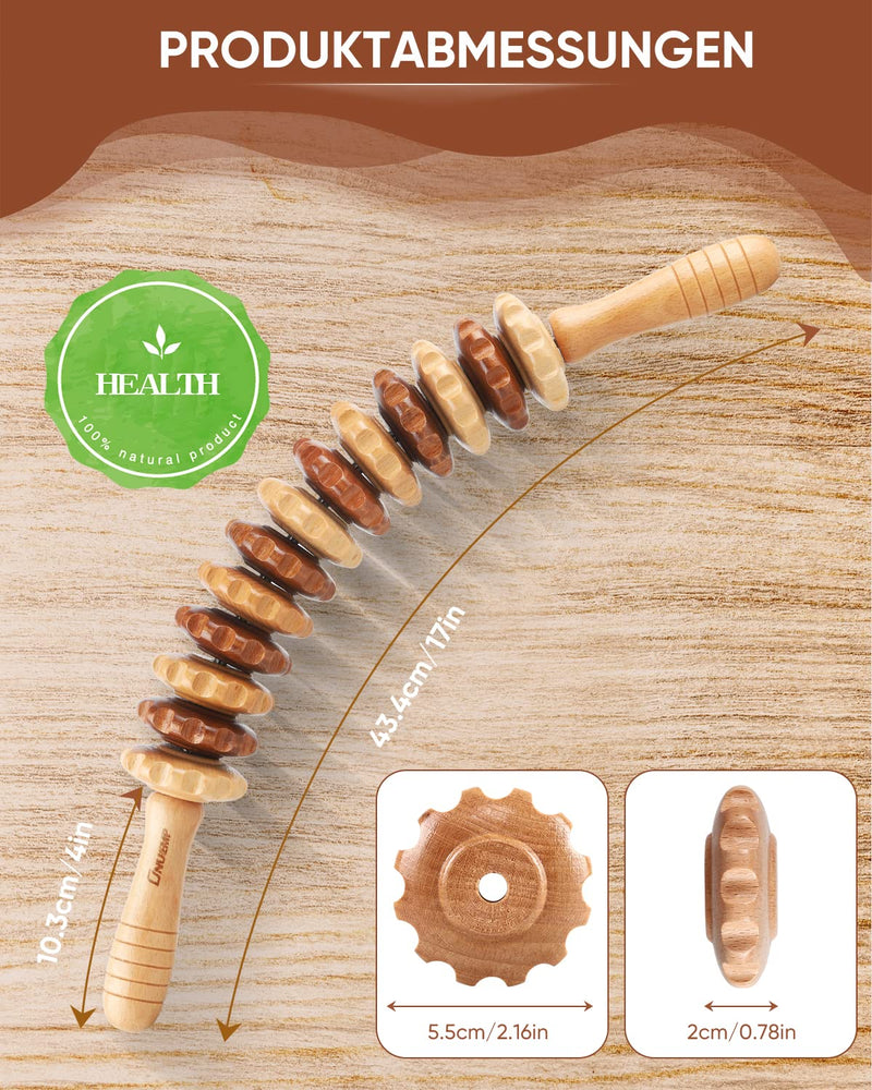 Wood Therapy Massager Roller, Wooden Massage Tool Relax Tight Muscles for Leg, Maderoterapia Kit Colombiana for Lymphatic Drainage, Anti Cellulite, Body Sculpting, Skin Smoothing 43.5cm - NewNest Australia