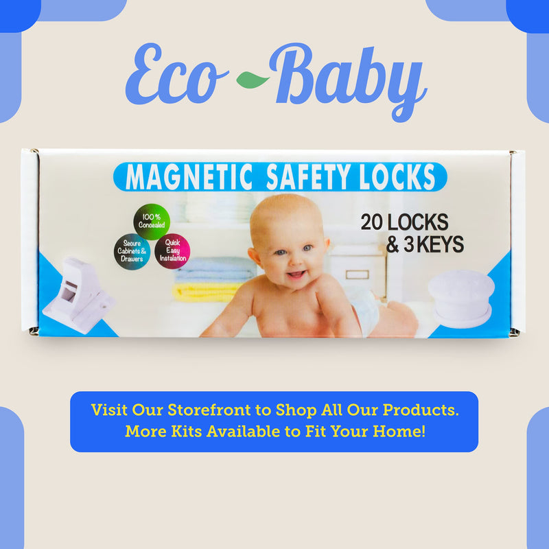 Eco-Baby Cabinet Locks for Babies - 20-Pack Magnetic Baby Proof Safety Latches﻿, 3 Keys - Magnetic Baby Proof Lock for Cabinets, Doors, Drawers - Easy to Install Child Proofing - NewNest Australia