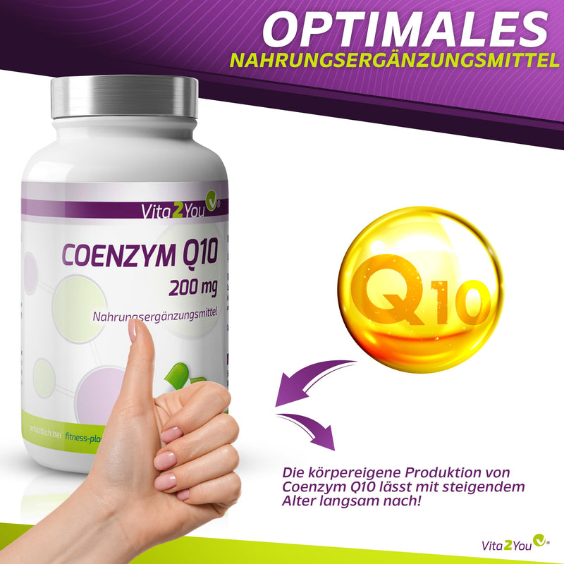 Vita2You Coenzyme Q10-200mg - 120 capsules - Ubiquinone - from plant fermentation - High dosage - Premium quality - NewNest Australia