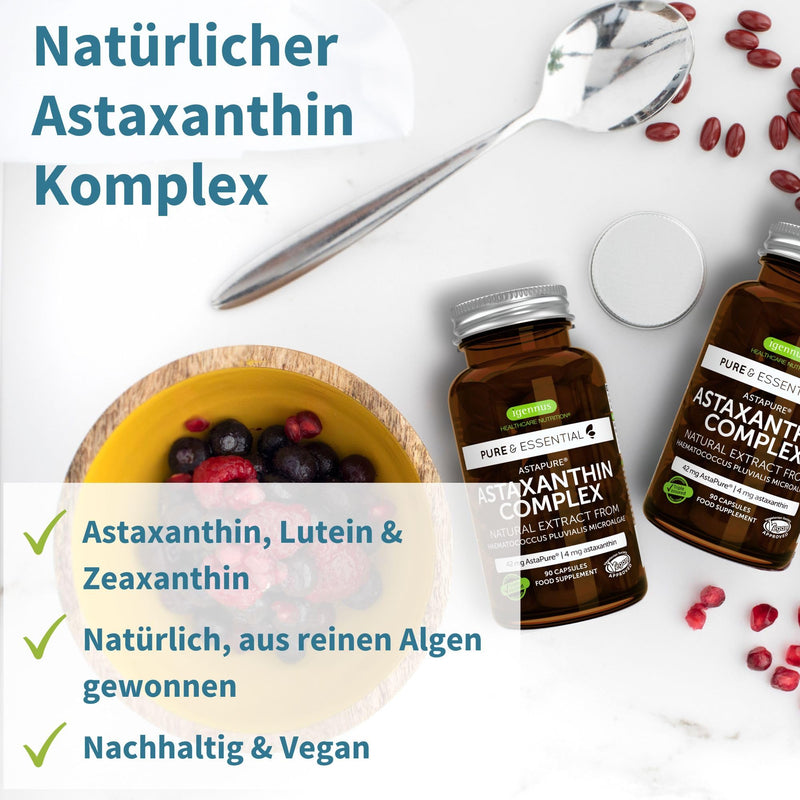 Astaxanthin complex, vegan & natural antioxidants from 42mg AstaPure, with 4mg astaxanthin + lutein and zeaxanthin, 90 soft capsules, from Igennus - NewNest Australia