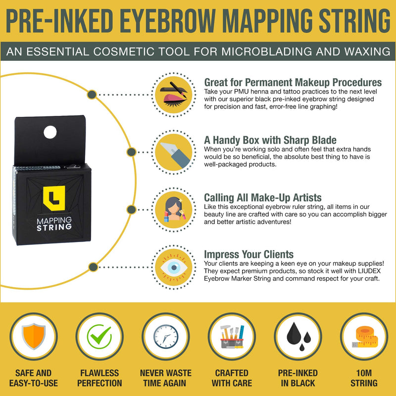 LIUDEX Pre-Inked Eyebrow Mapping String – an Essential Cosmetic Tool for Microblading and Waxing; Effective and Easy-to-Use Black Ink Eyebrow Thread Brow Marker for Flawless Perfection - NewNest Australia