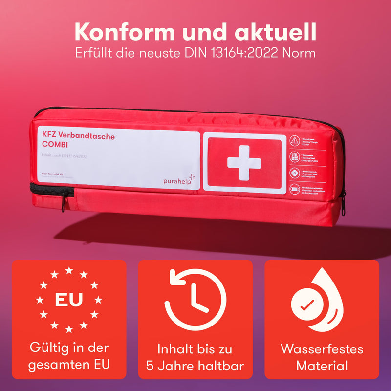Purahelp Car Combination Bag According To Current Standard 2023 Din 13164:2022 (German Road Traffic Regulations Compliant) - Includes Warning Triangle, Warning Vest - First Aid Kit Warning Triangle - NewNest Australia