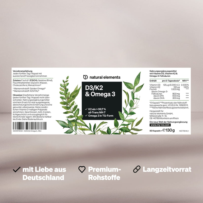 Vitamin D3 + K2 + Omega 3 - Premium K2VITAL® from Kappa 99.7+% All-Trans K2 - Premium Omega 3 in triglyceride form and bioavailable D3 - produced in Germany & laboratory tested - NewNest Australia