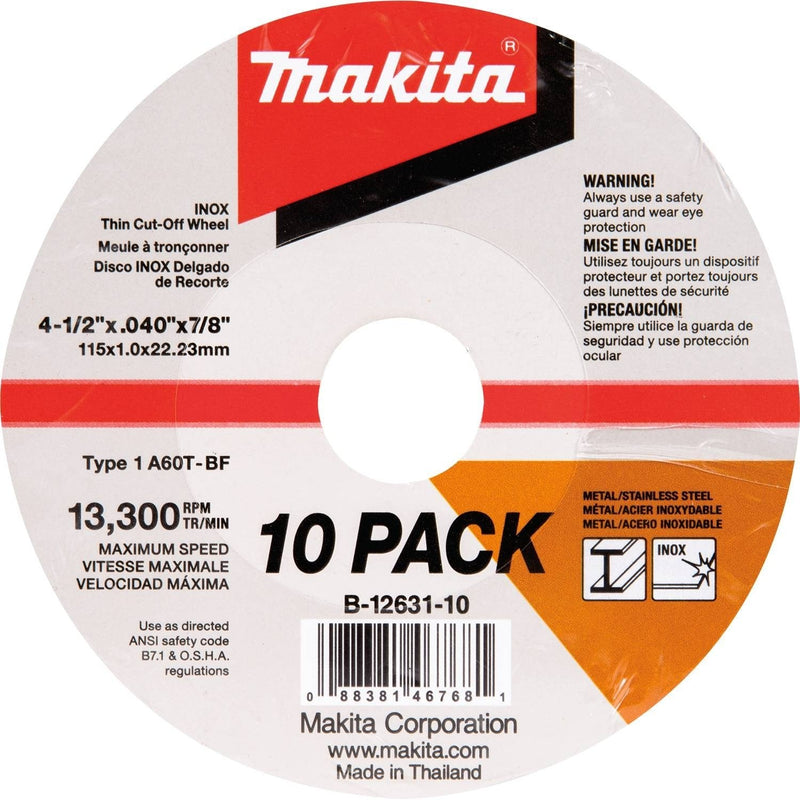 Makita B-12631-10 4-1/2" x .040" x 7/8" INOX Thin Cut-Off Wheel, 10/Pk - NewNest Australia