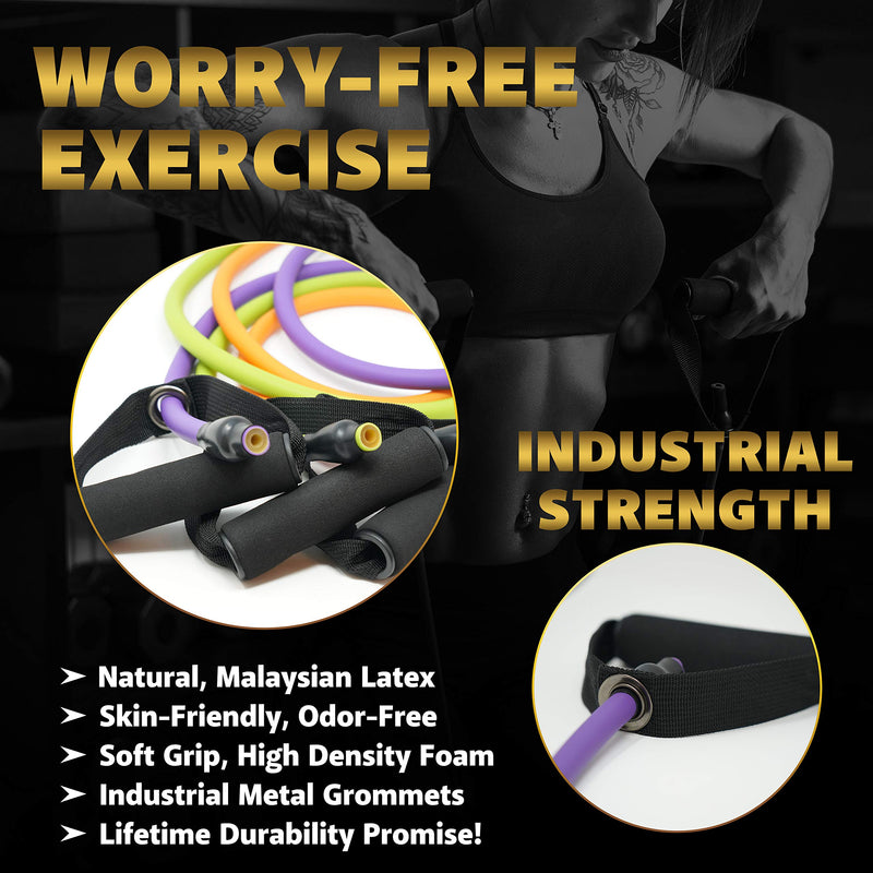TRIBE Single Resistance Bands Set, Exercise Bands, Workout Bands with Fitness Band, Handles, Door Anchor & eBook for Resistance Training, Physical Therapy, Gym & Home Workout Gear. One Single Band Set (A) Ultra Light I 05 LB - NewNest Australia