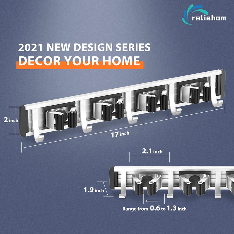reliahom Broom Holder Mop Hanger Wall Mount Metal Organization Garage Storage System Garden Kitchen Tool Organizer (4 Racks with 5 Hooks, Black) 4 Racks 5 Hooks Black - NewNest Australia