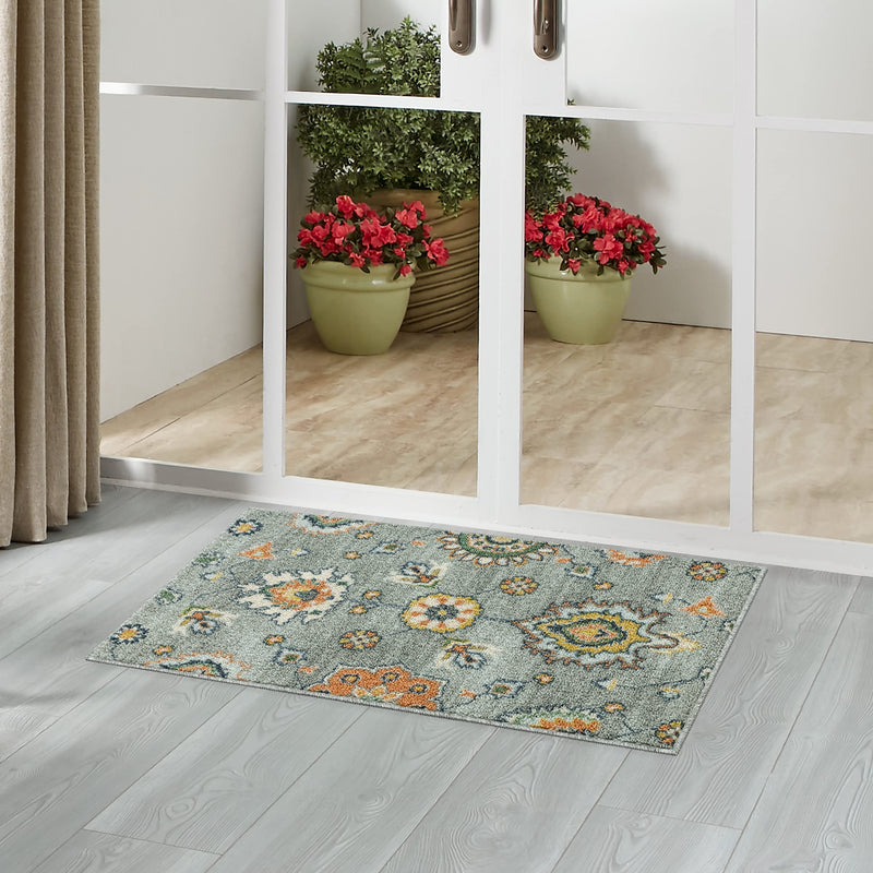 Maples Rugs Fleur Contemporary Motif Kitchen Rugs Non Skid Accent Area Carpet [Made in USA], Radiant Grey, 1'8 x 2'10 1'8" x 2'10" - NewNest Australia