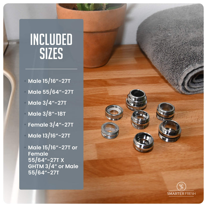 SmarterFresh 7-Piece Faucet Adapter Kit, Brass Aerator Adapter Set to Connect Garden Hose, Water Filter, Standard Hose via Diverter, in RV & Other - Male & Female Faucet Adapter for Sink Faucets - NewNest Australia