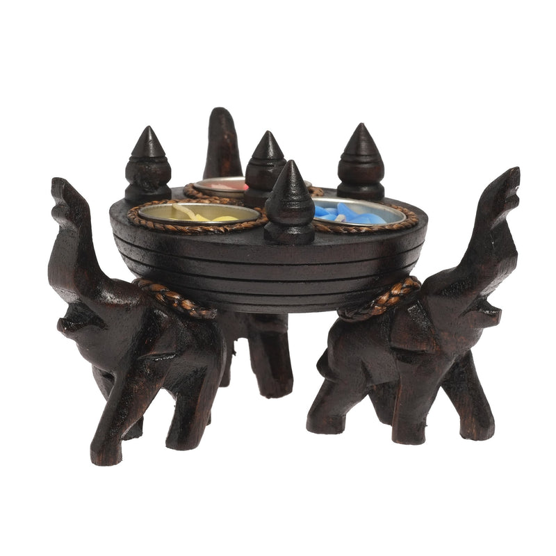 NewNest Australia - AeraVida Triple Elephant Under Round Rain Tree Wooden Candle Holder 