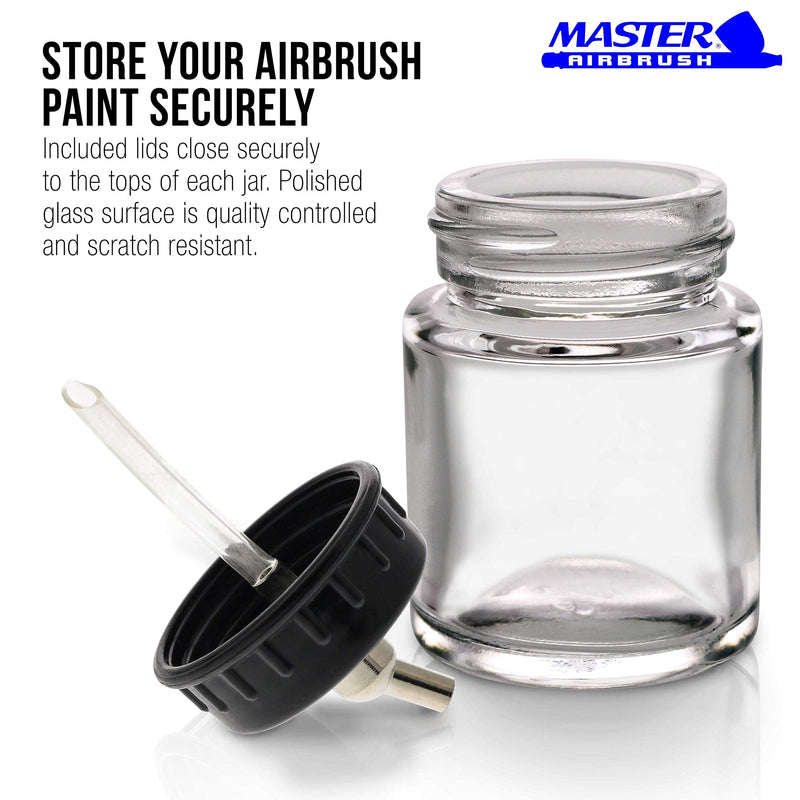 Master Airbrush (Pack of 10) TB-002 Empty 3/4 Ounce (22cc) Glass Jar Bottles with 30° Down Angle Adaptor Lid Assembly - Fits Dual-Action Siphon Feed Airbrushes, Use with Master, Badger, Paasche, Iwata - NewNest Australia